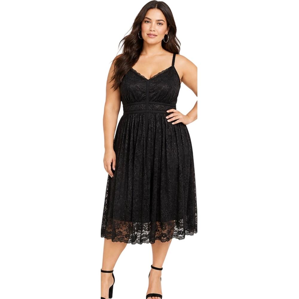 Torrid Black Lace Midi Dress, Adjustable Straps, Gothic Chic, Size Large